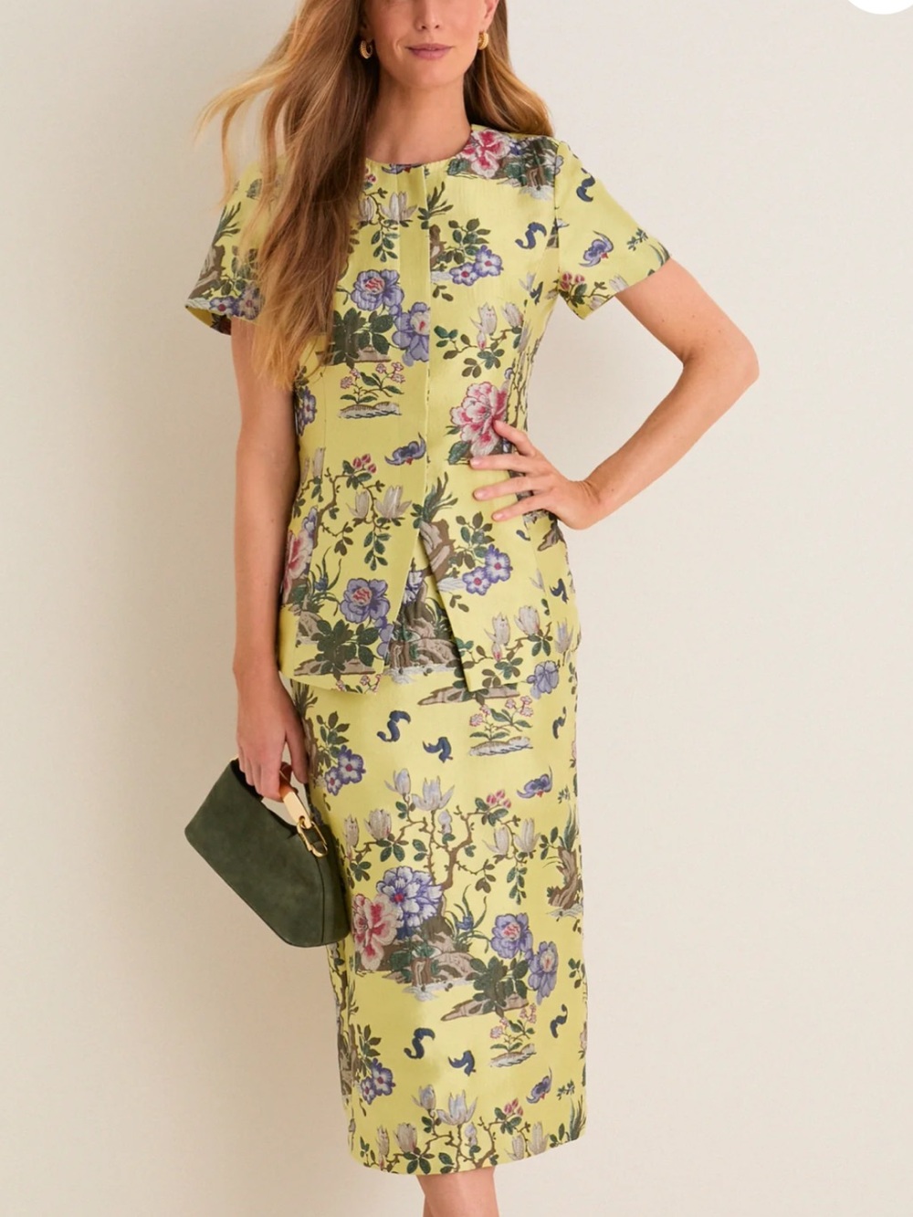 Tuckernuck Yellow Floral Split-Peplum Midi Dress